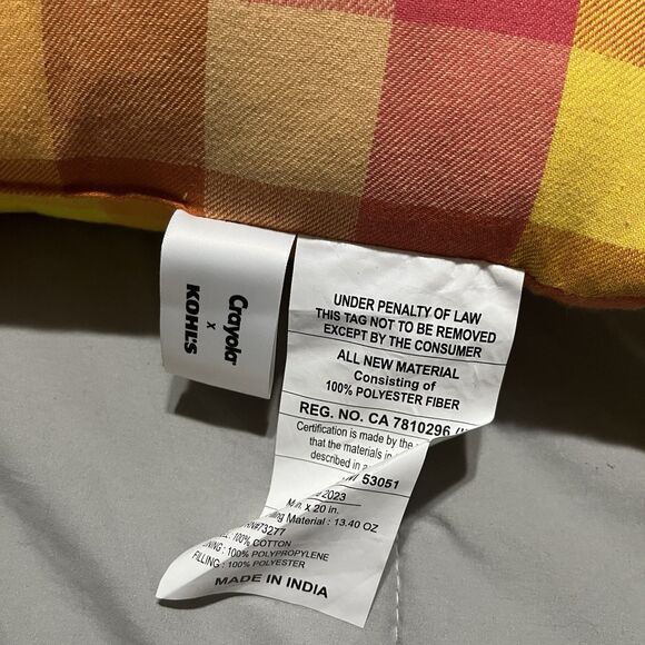 CRAYOLA X KOHL'S THROW PILLOW 14 X 20, HELLO CYBER YELLOW PLAID CHECKERED NWT - Picture 5 of 10